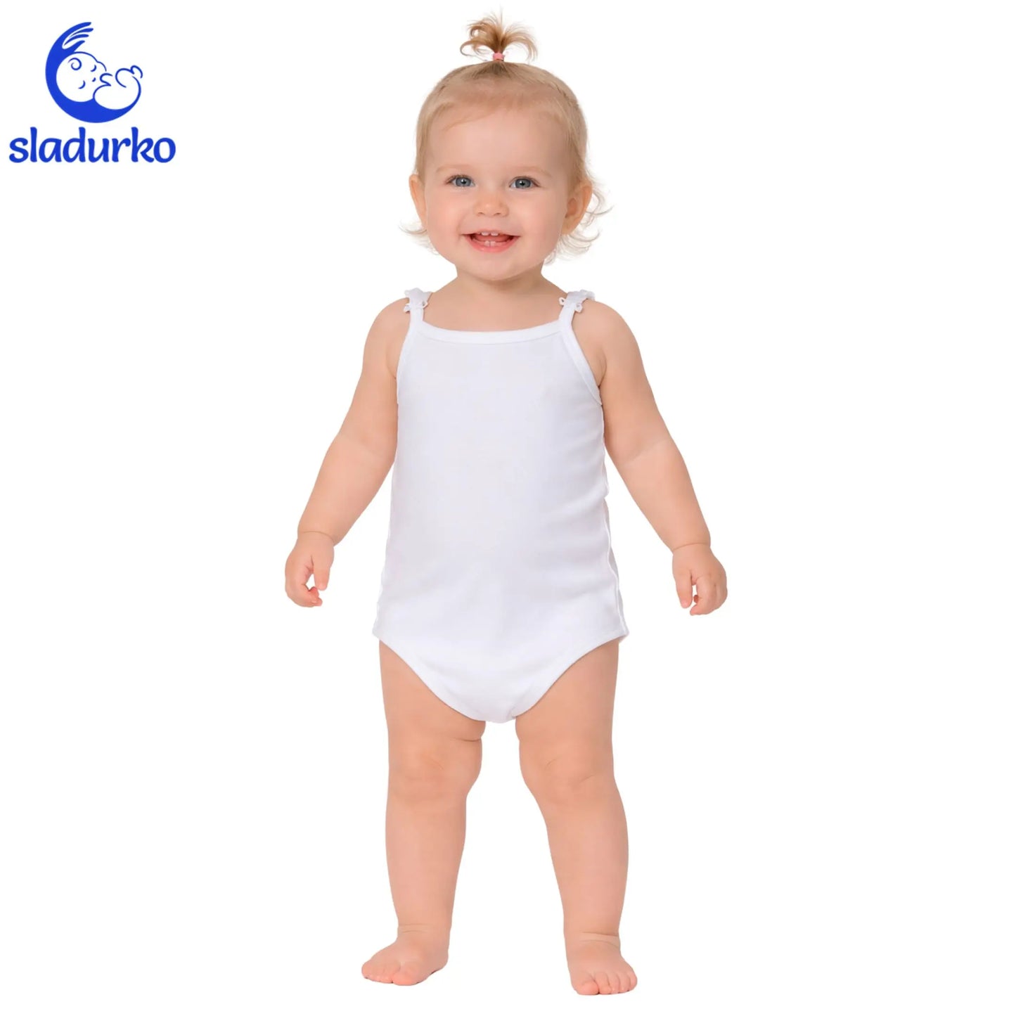 Бяло боди за момиче с тънки презрамки