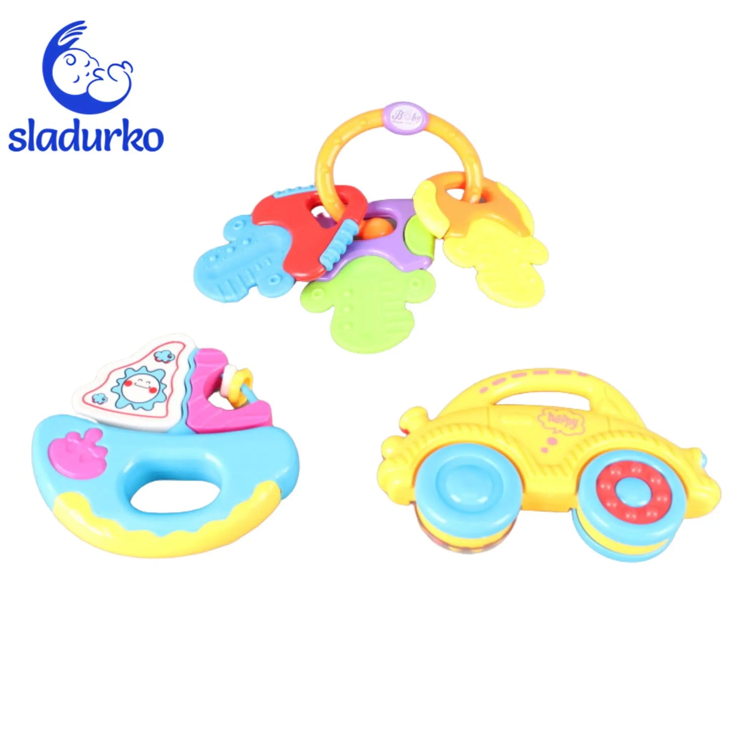 Комплект бебешки играчки 3 в 1 - дрънкалки и гризалка