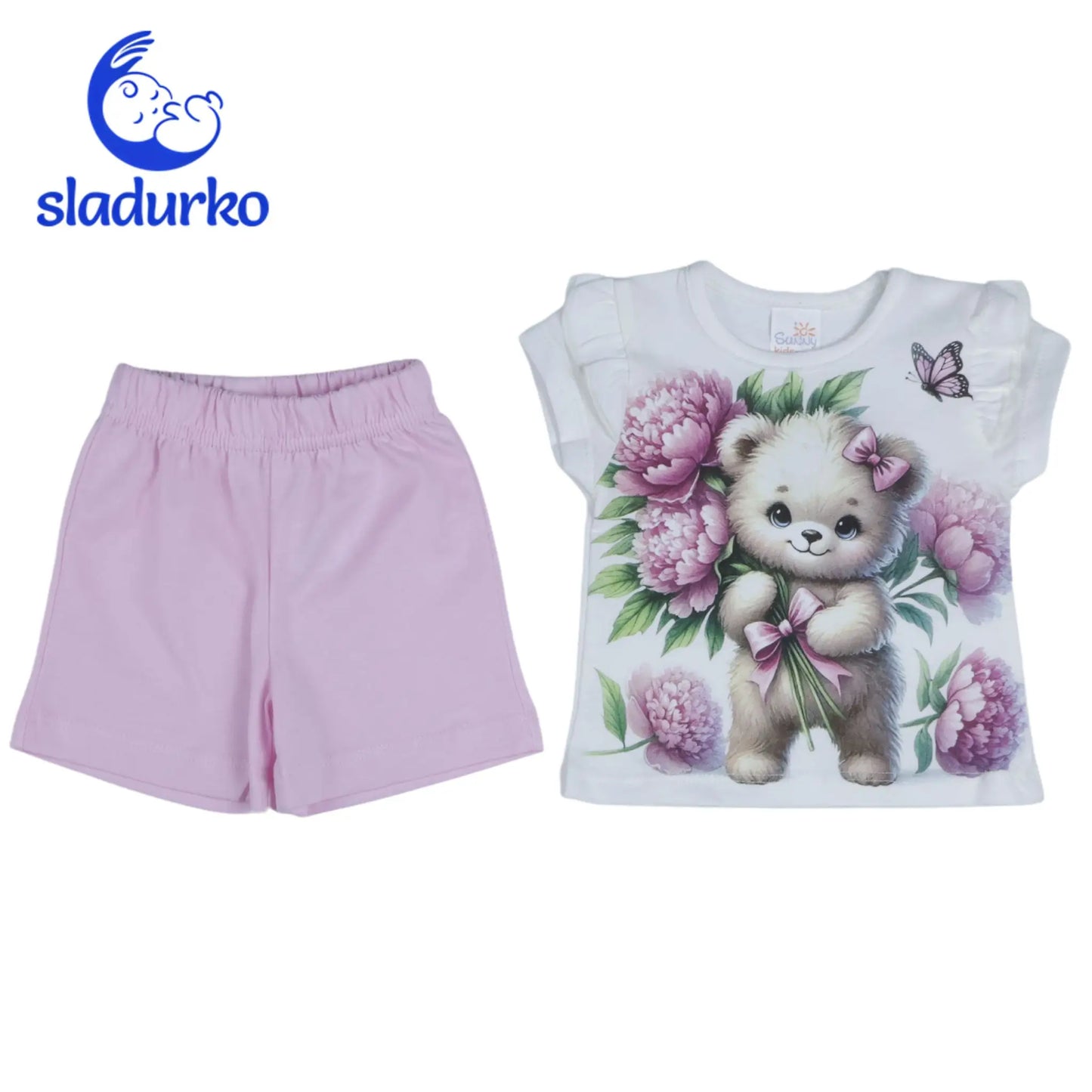 Детски летен комплект "Нежно мече" - тениска и къси панталонки