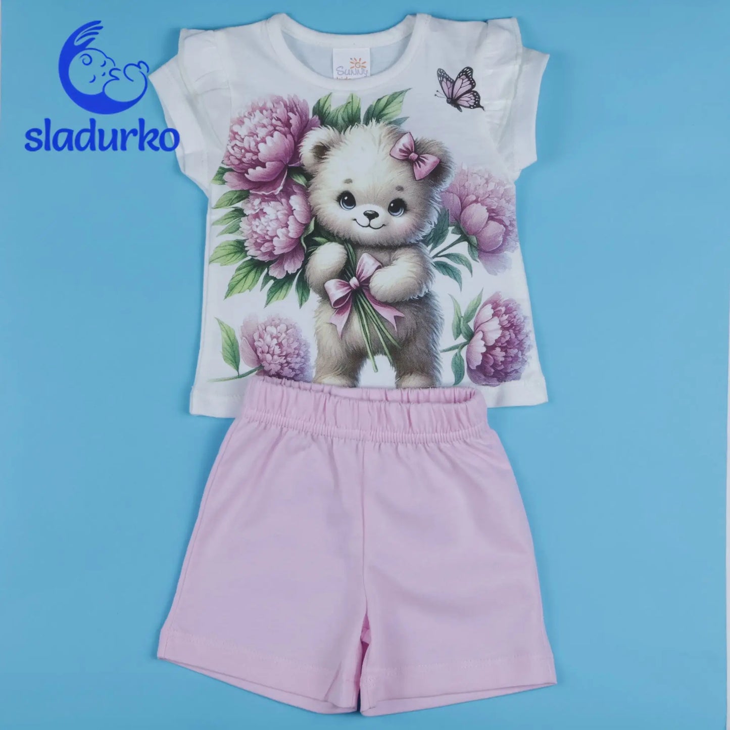 Детски летен комплект "Нежно мече" - тениска и къси панталонки