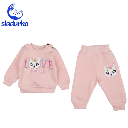 Розов комплект за момиче с 3D коте