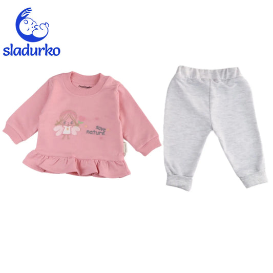 Двуцветен комплект за момиче от две части  тъмно  розов