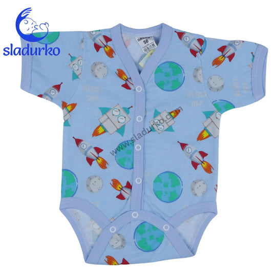 Бебешко боди с къс ръкав „Космическо пътешествие“ – светлосиньо