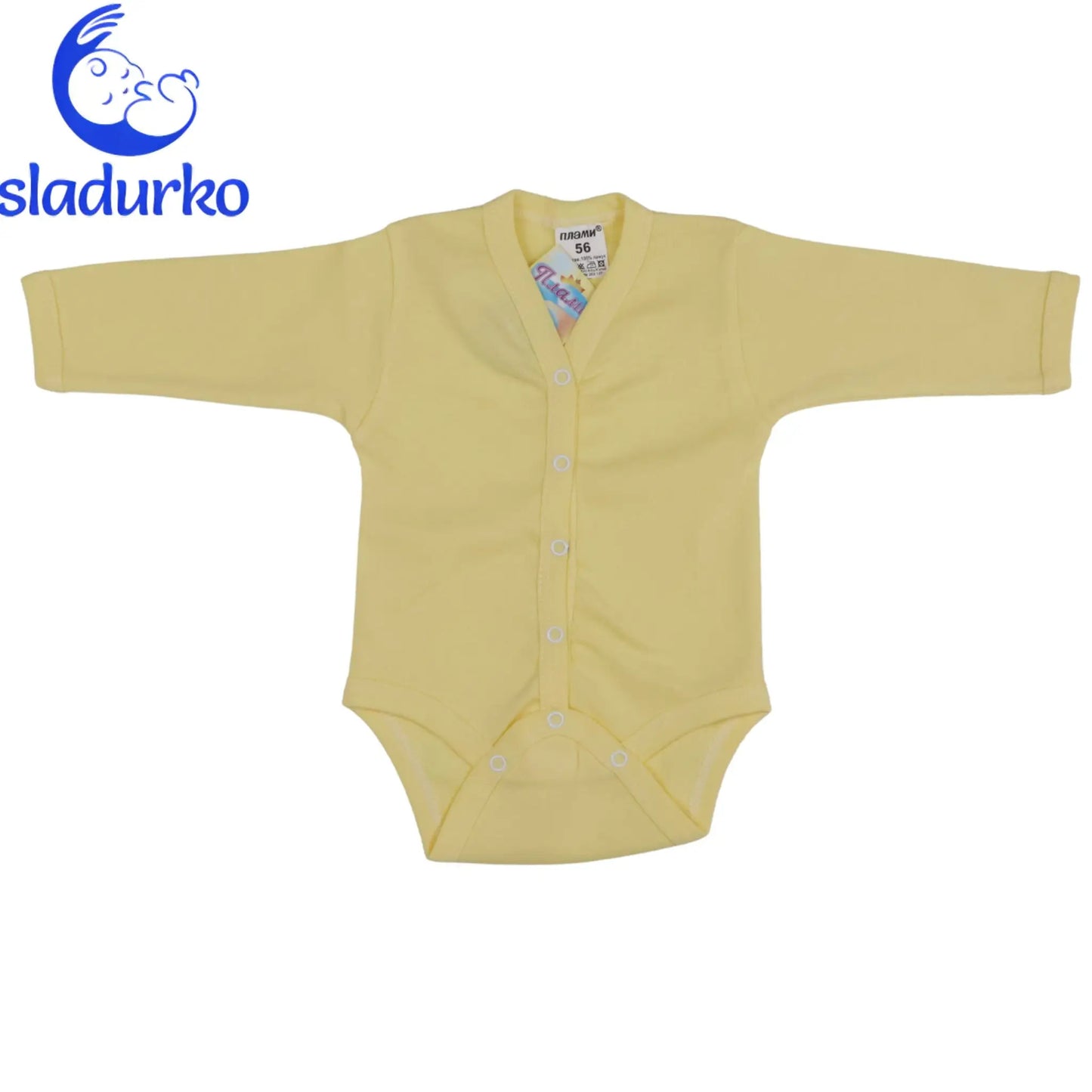 Жълто боди с дълъг ръкав и закопчаване отпред