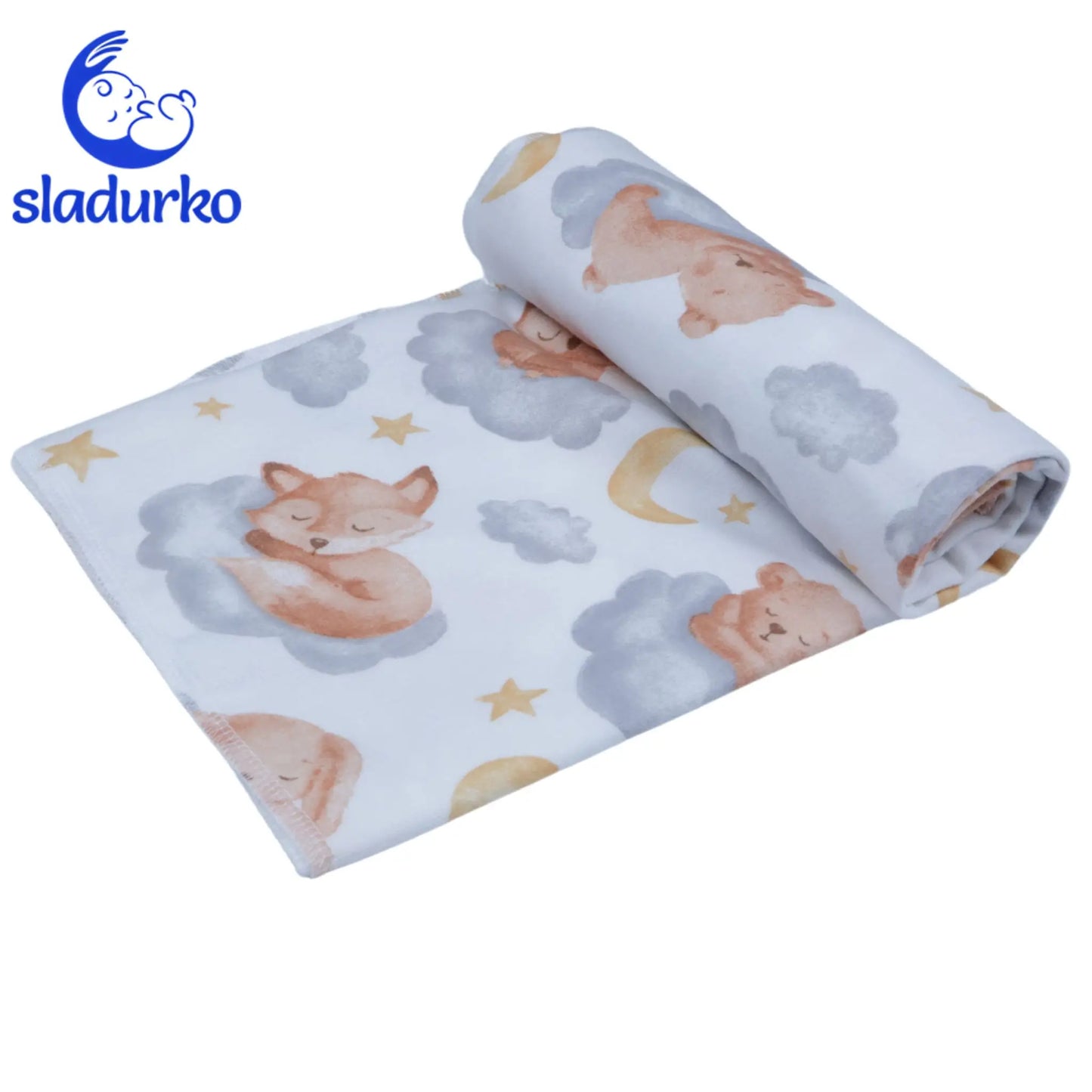 Бебешка бархетна пелена "Сънливи лисичета" 80 х 90 см