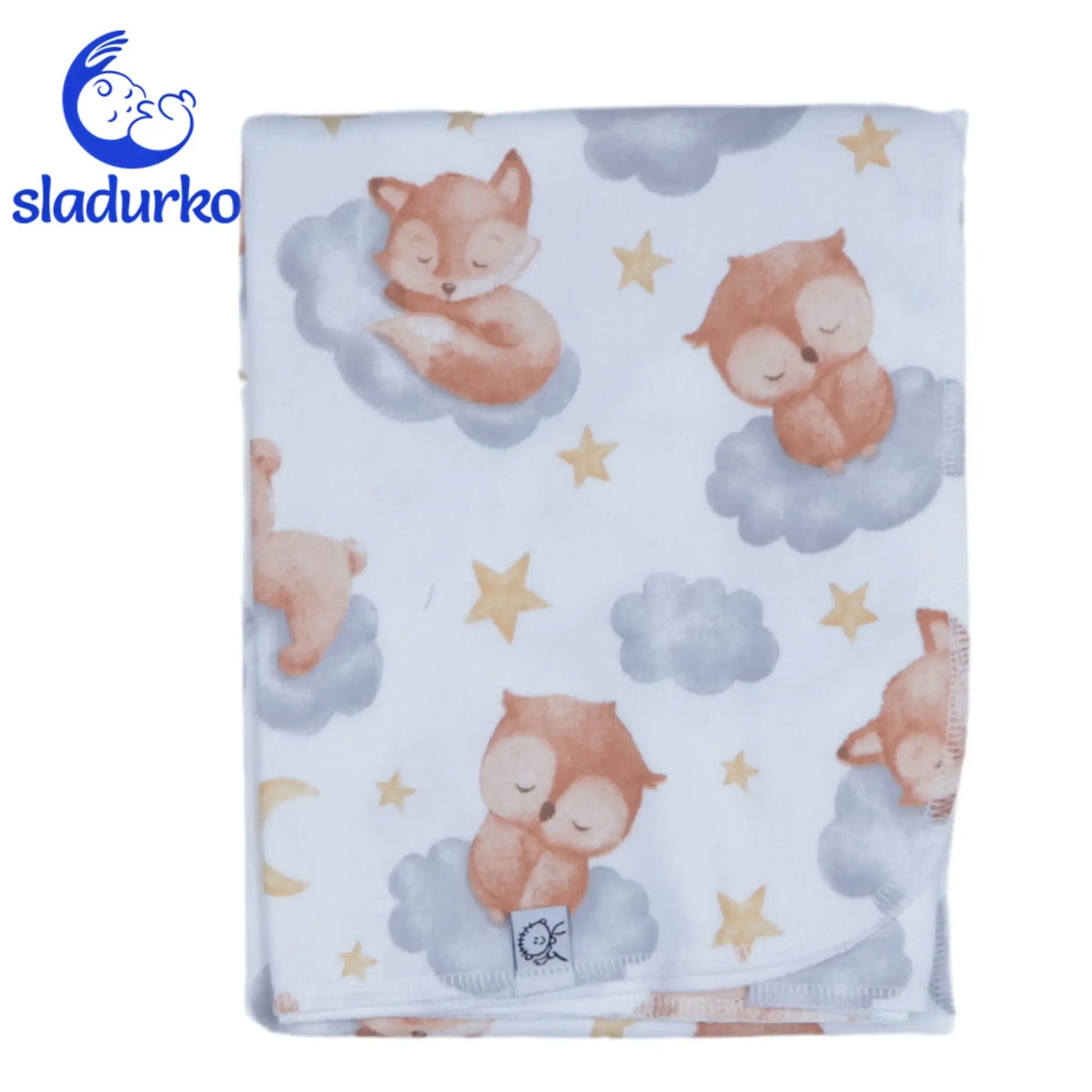 Бебешка бархетна пелена "Сънливи лисичета" 80 х 90 см