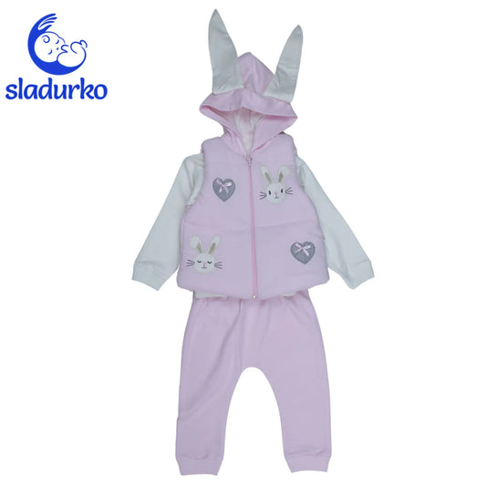 Елек, блузка и панталонки, комплект за момиче  с уши