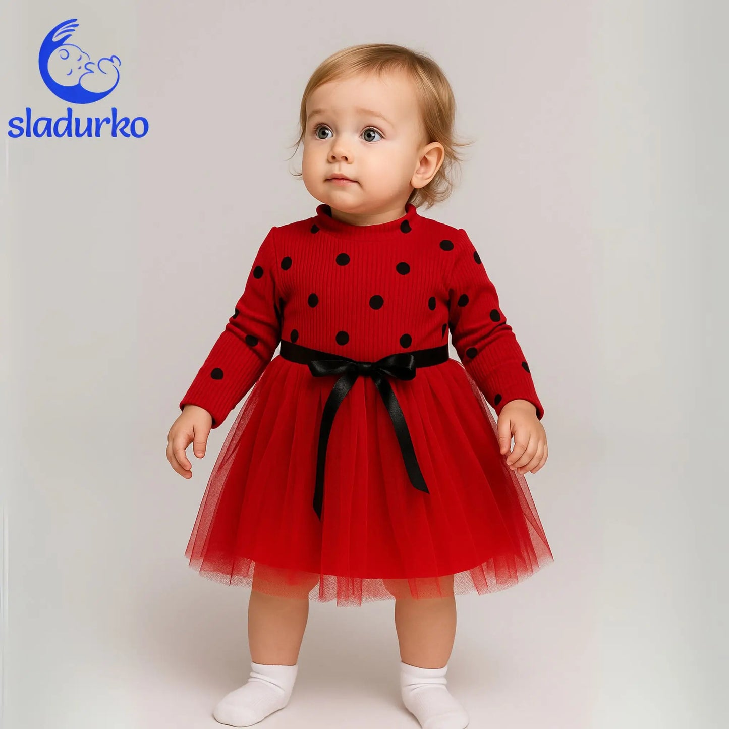 Официална бебешка рокличка червена с тюл