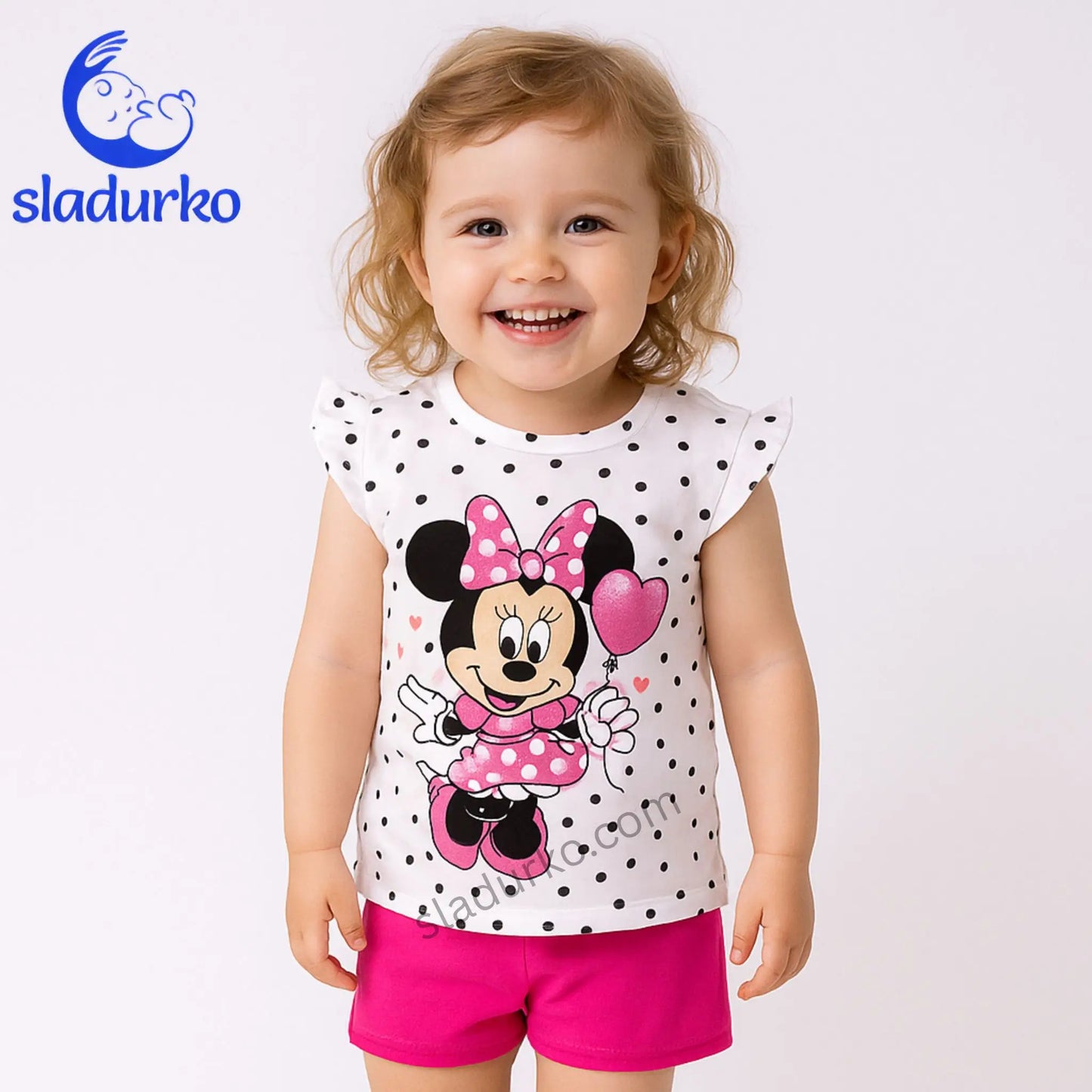 Детски комплект за момиче с блузка и къси панталонки - 100% памук