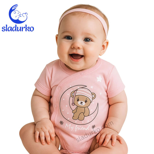 Боди с къс ръкав със странично закопчаване цвят розов