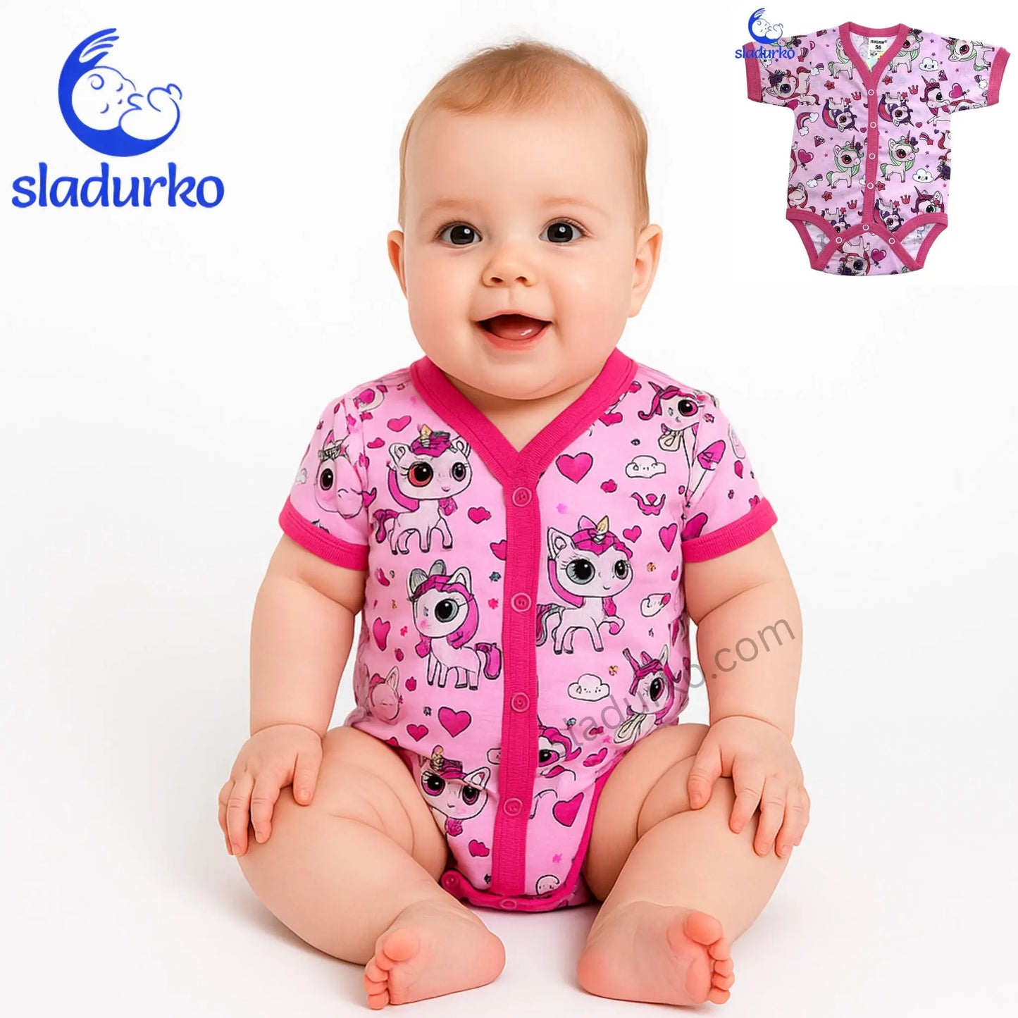 Боди с къс ръкав с предно закопчаване за момиче