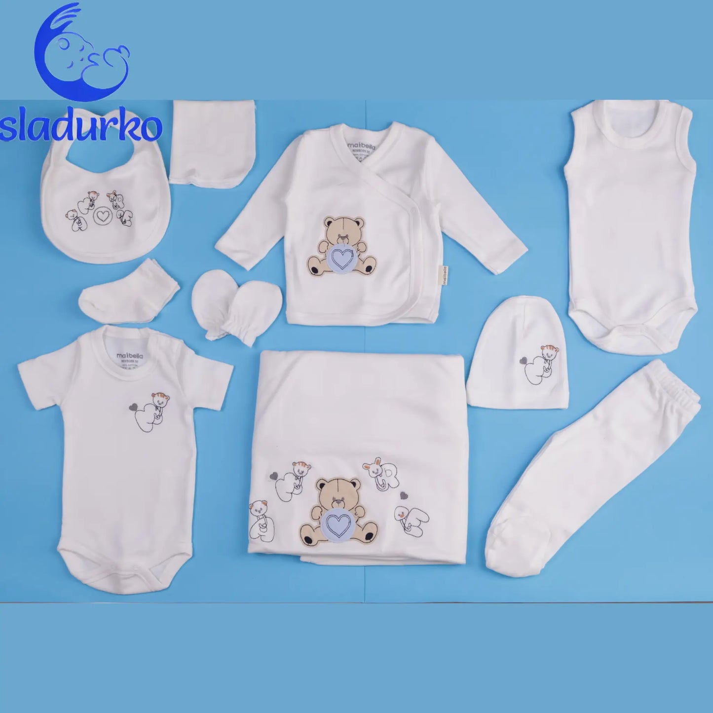 Нежен Комплект за Изписване "Сърцати Мечета" -Бяло(10 части)