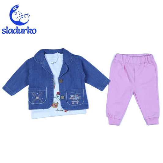 Дънково яке, блузка и панталонки за момиче