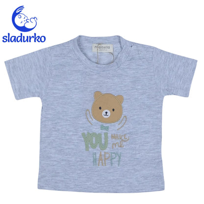 Летен комплект за момче "Happy Bear" - тениска, къси панталонки и шапка