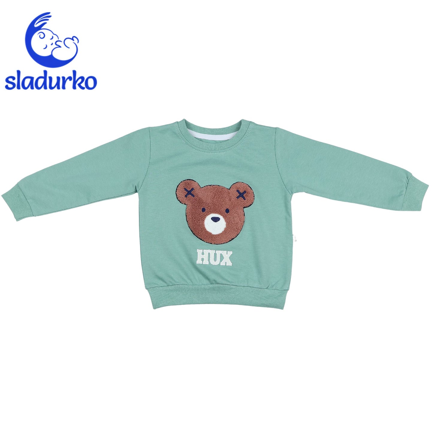 Комплект от светлозелена блузка и тъмно сини панталонки с мече за момче