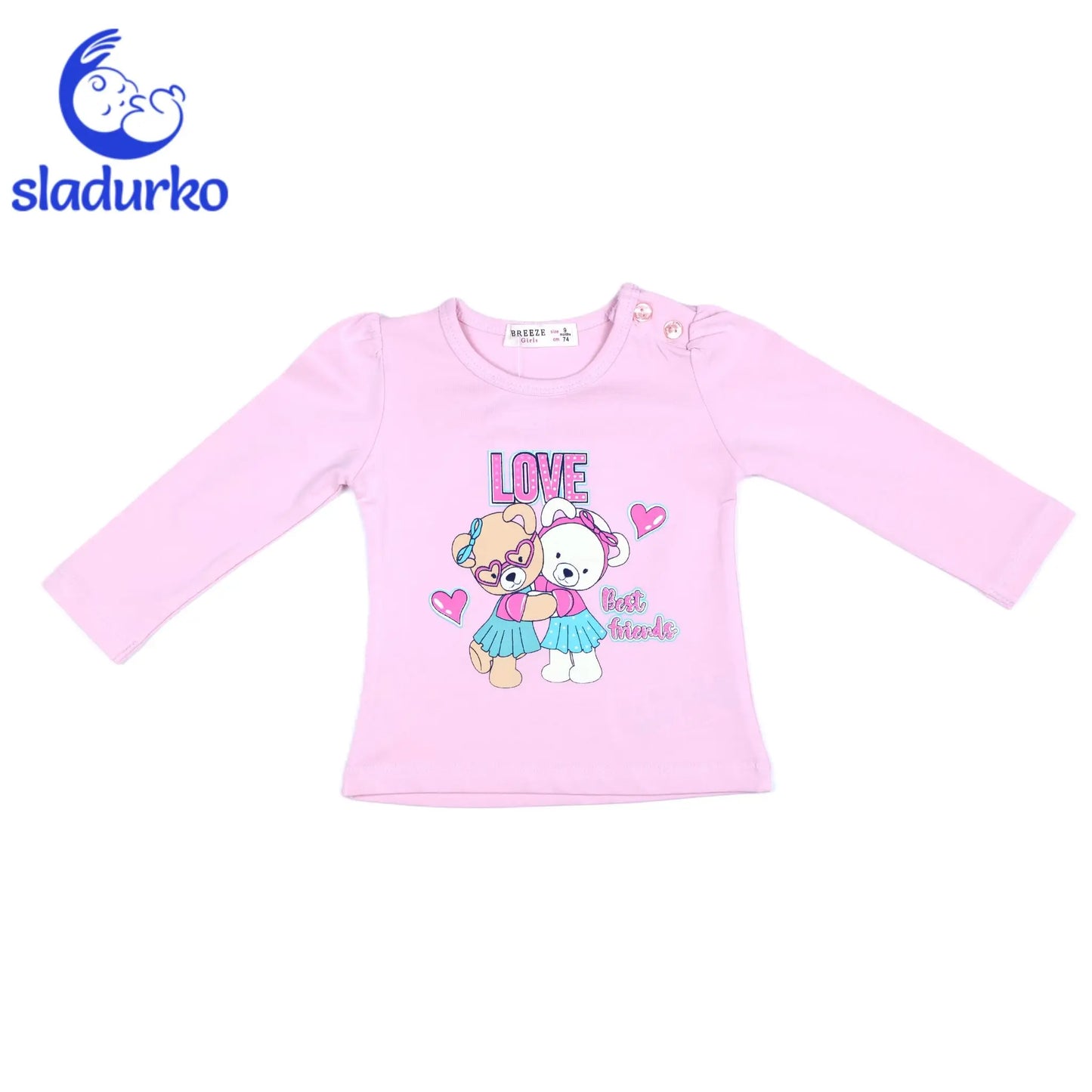 Блузка с дълъг ръкав -цвят розов ,с принт мечета