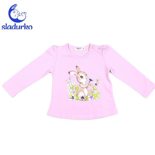 Блузка с дълъг ръкав цвят розов с принт зайче