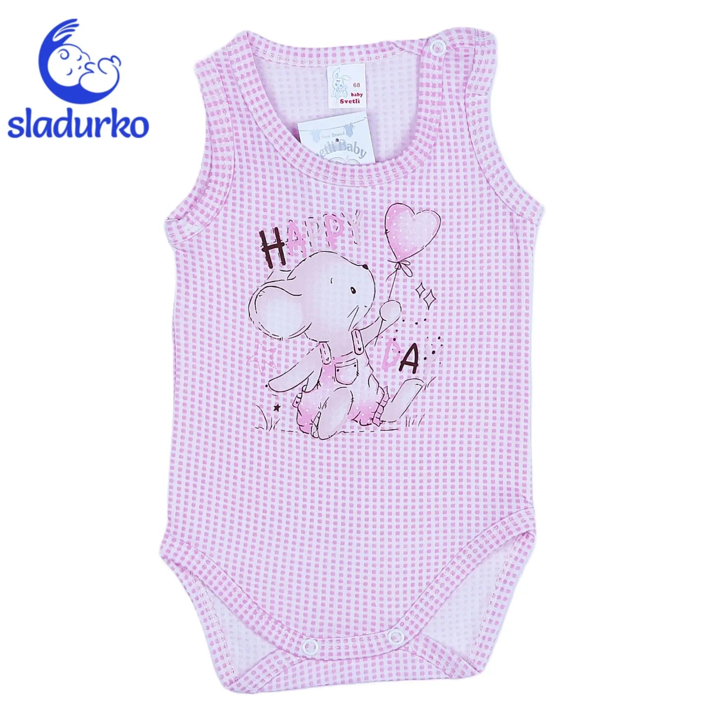 Розов потник-боди с апликация на мишле и надпис "Happy"