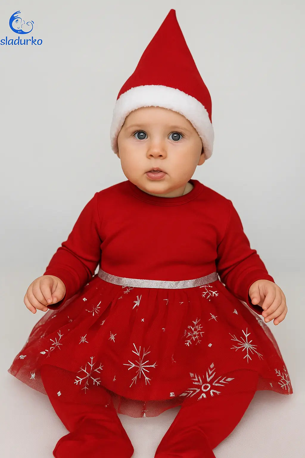 Бебешки Коледен Комплект 3 части: Рокля,Ританки  и Шапка на Дядо Коледа