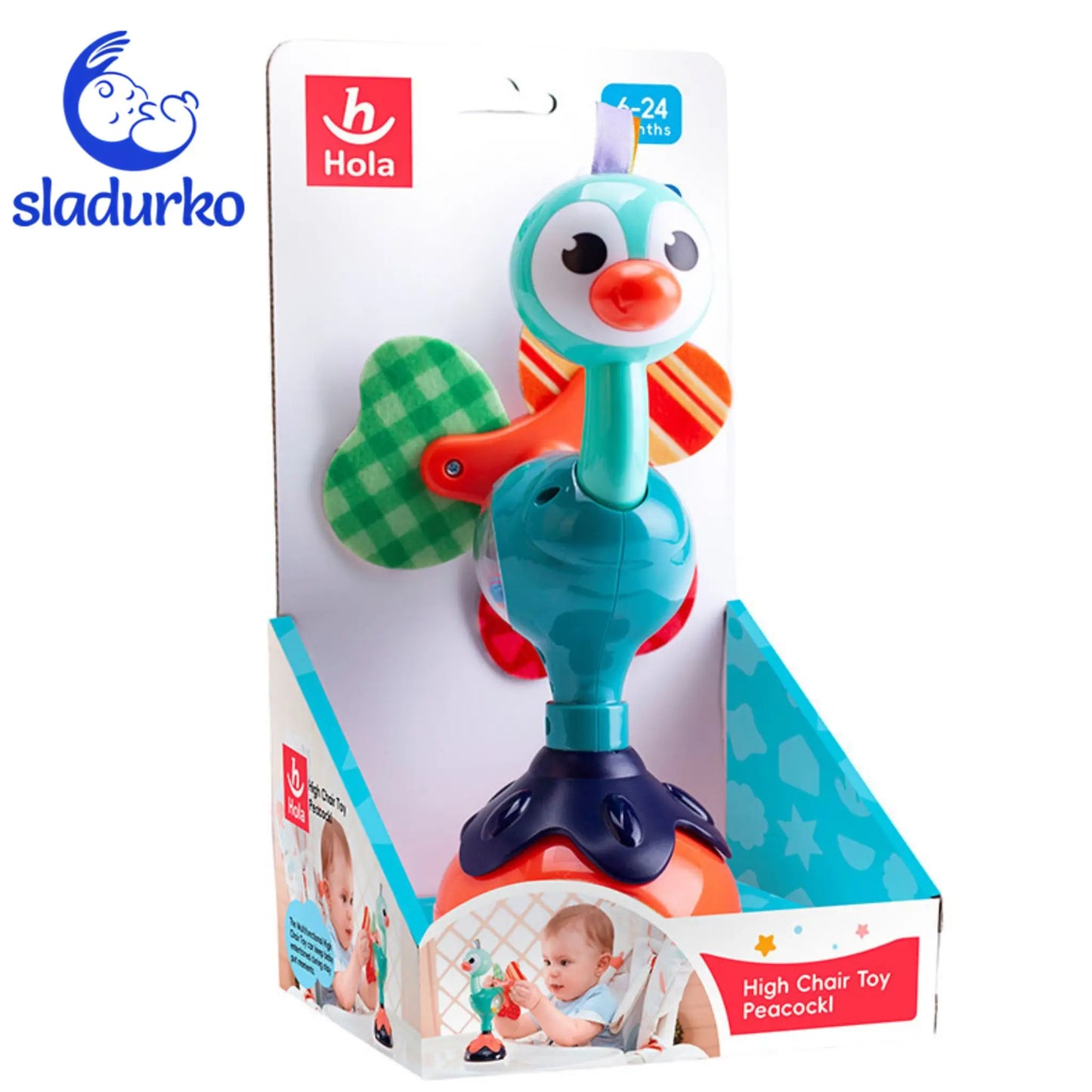 Бебешка играчка "Паунче с вакуумна лепка" - забавление по време на хранене