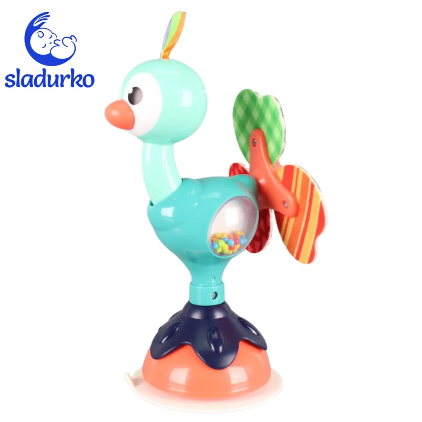 Бебешка играчка "Паунче с вакуумна лепка" - забавление по време на хранене