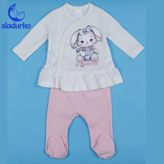 Комплект блузка и ританки за момиче "Зайче" - 100% памук