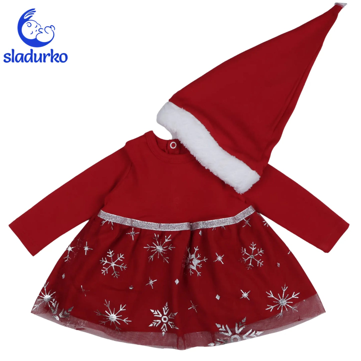 Бебешки Коледен Комплект 3 части: Рокля,Ританки  и Шапка на Дядо Коледа