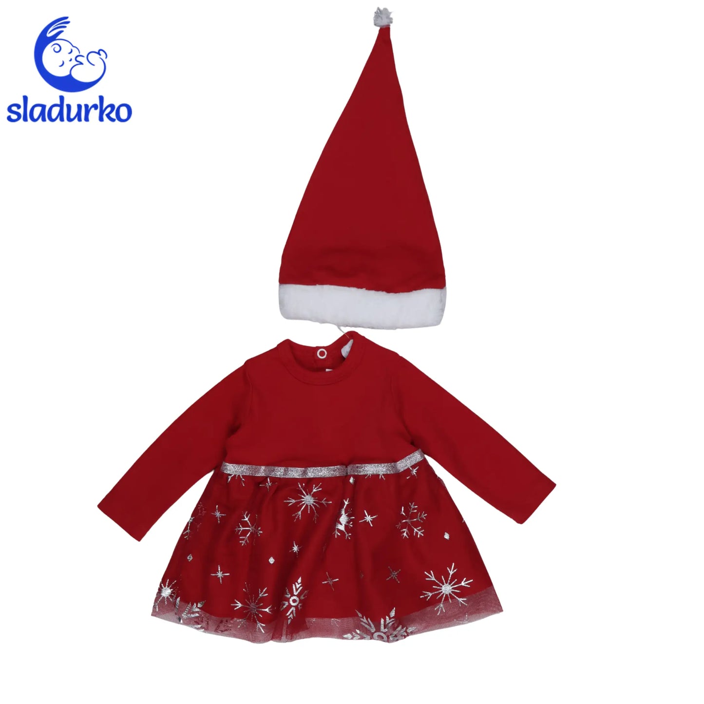 Бебешки Коледен Комплект 3 части: Рокля,Ританки  и Шапка на Дядо Коледа