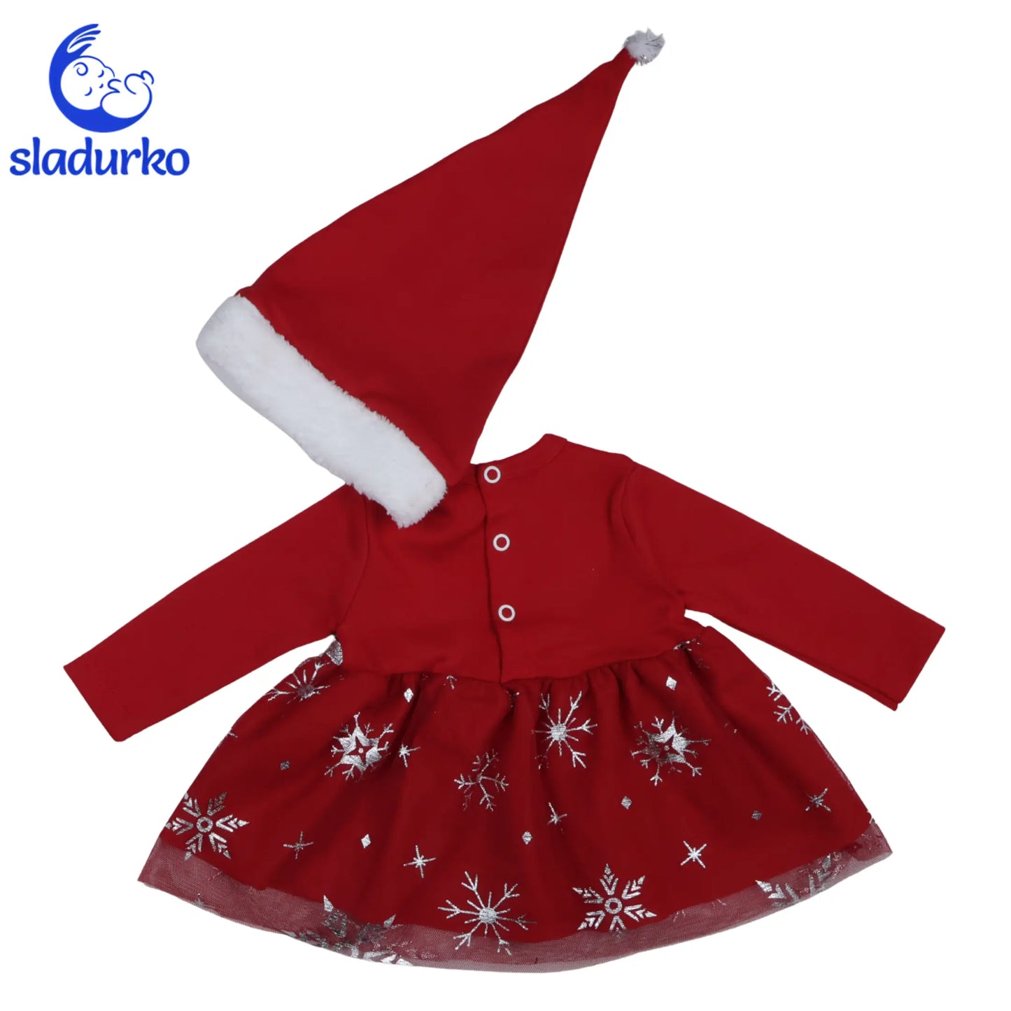 Бебешки Коледен Комплект 3 части: Рокля,Ританки  и Шапка на Дядо Коледа