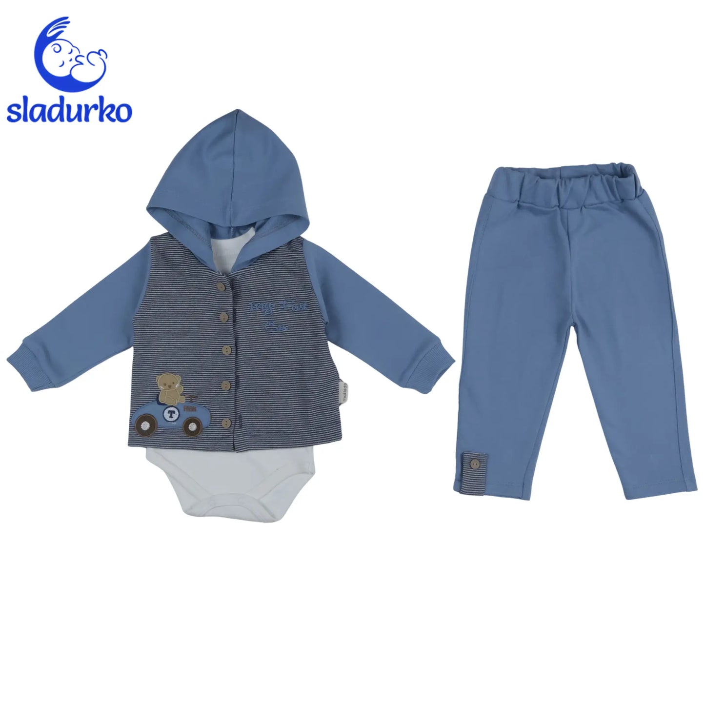 Комплект за момче от 3 части-боди, панталонки и суичер с качулка