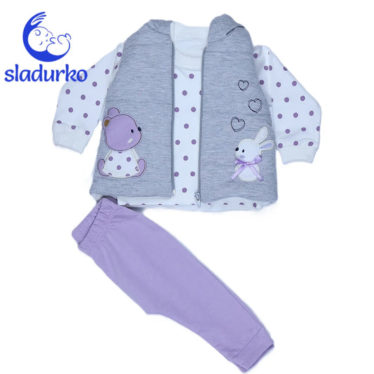 Елек, блузка и панталонки, комплект за момиче