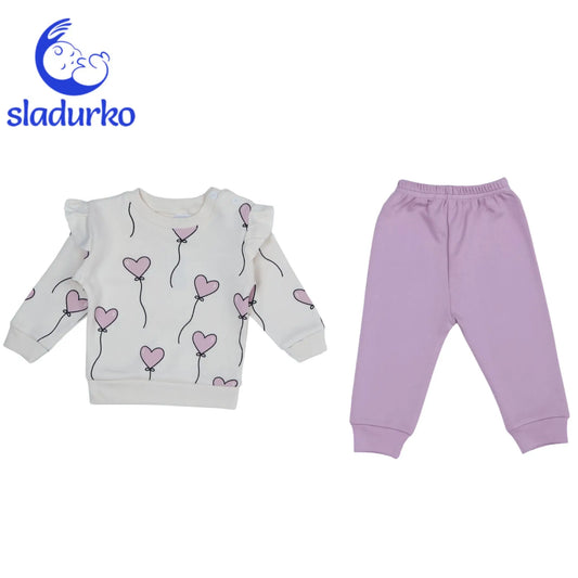 Комплект за момиче блузка със закопчаване на рамото и панталонки