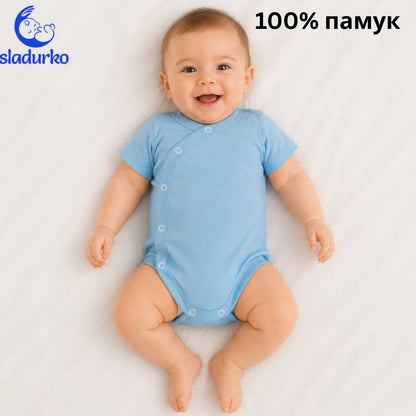 Бебешко памучно боди със странично закопчаване –синьо зелен цвят
