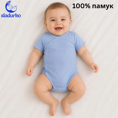 Бебешко памучно боди  с къс ръкав – Синьо