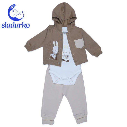 Комплект от три части за момче - суитчер с тик так копчета , боди и панталонки